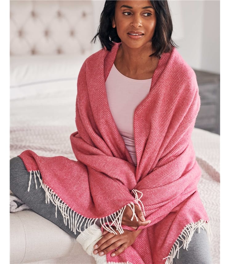 Cerise Herringbone Lambswool Blanket WoolOvers US