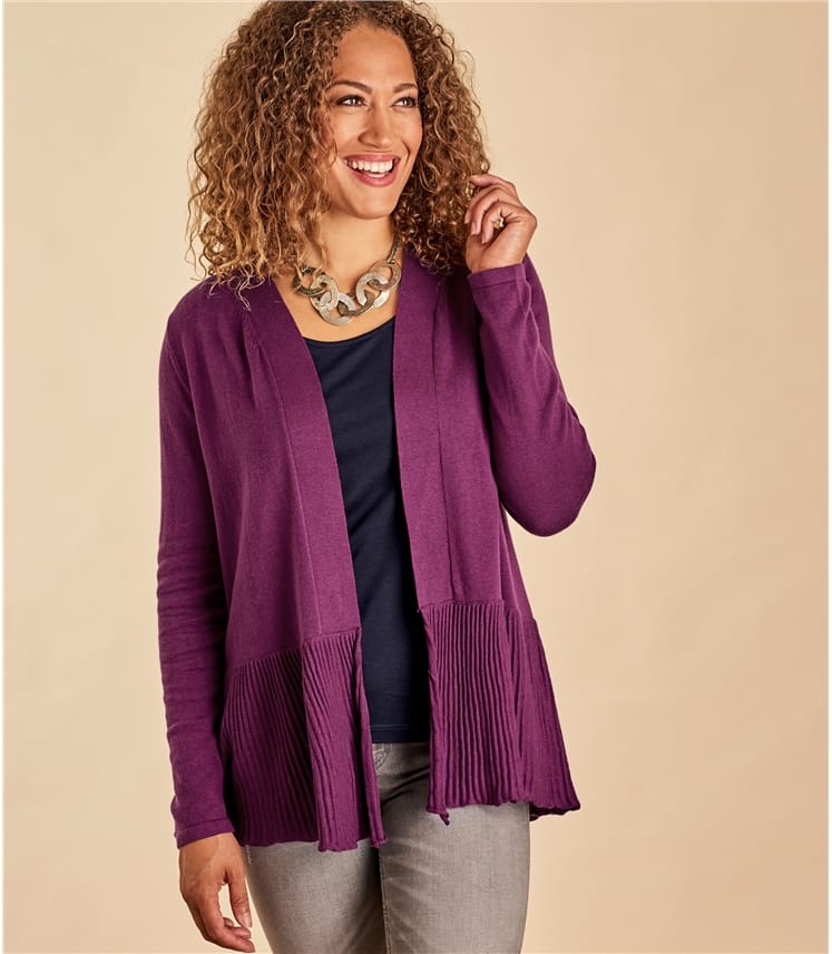 Damson Purple Womens Edge to Edge Pleat Cardigan WoolOvers AU