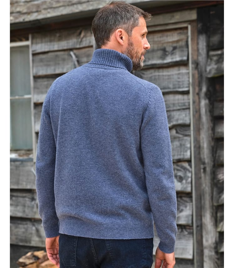 WoolOvers Mens Lambswool Turtle Neck Sweater Blue