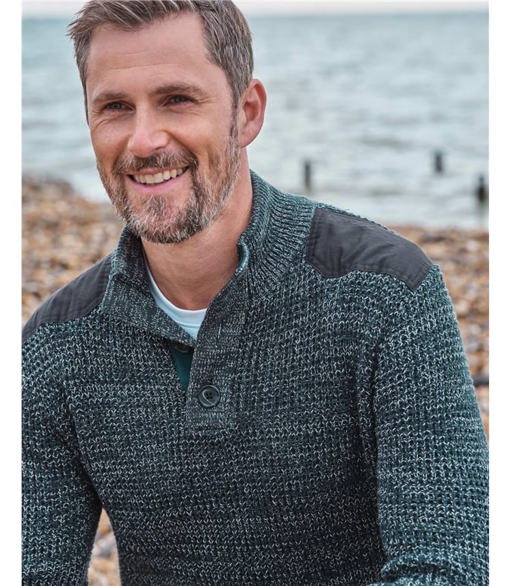 Half Button Neck Marl Jumper