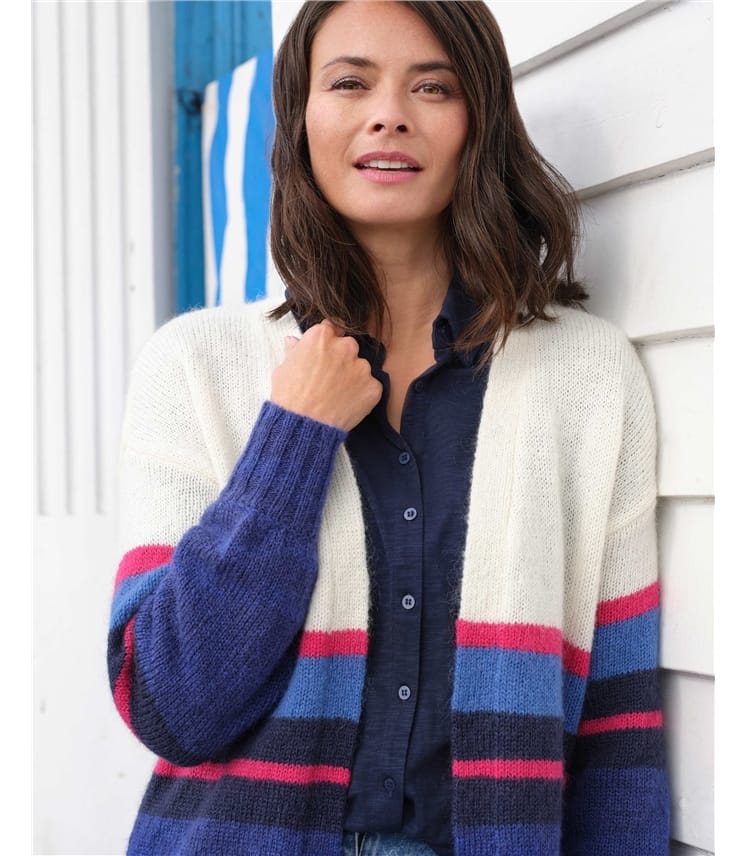 Mohair Stripe Edge To Edge Cardigan