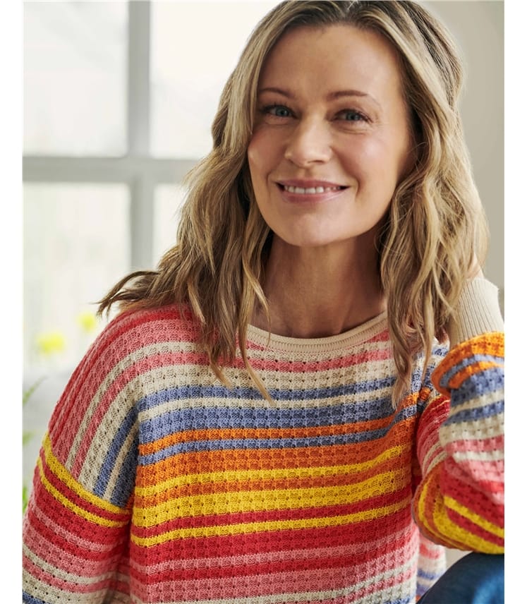 Pullover mit mehrfarbigen Streifen aus Bio-Baumwolle