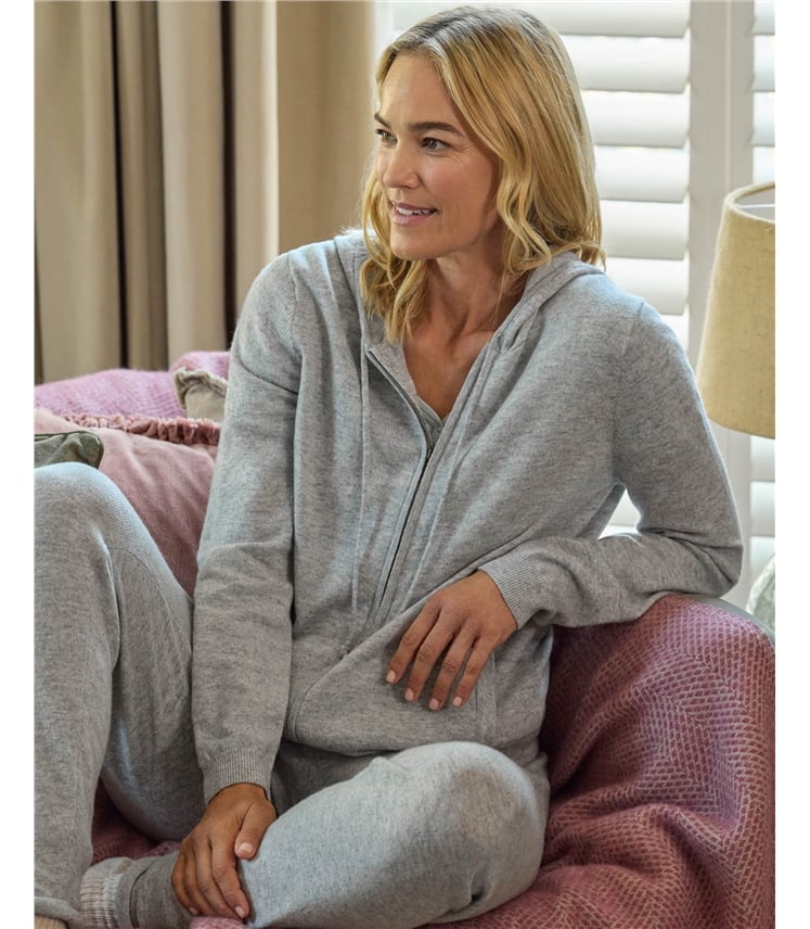 Kapuzenstrickjacke aus Kaschmir und Merinowolle für Damen