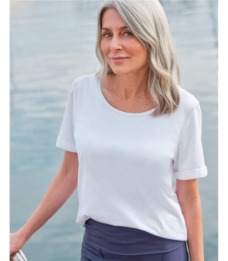 T-Shirt mit U-Boot-Ausschnitt aus Bio-Baumwolle für Damen 