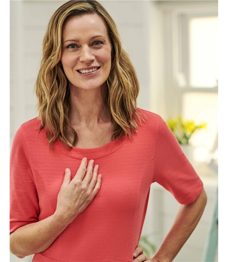 Robe Femme En Coton Ajustée Et évasée - Col V, Longueur Genou, Fermeture éclair - Toutes Saisons, Confortable Et Tendance