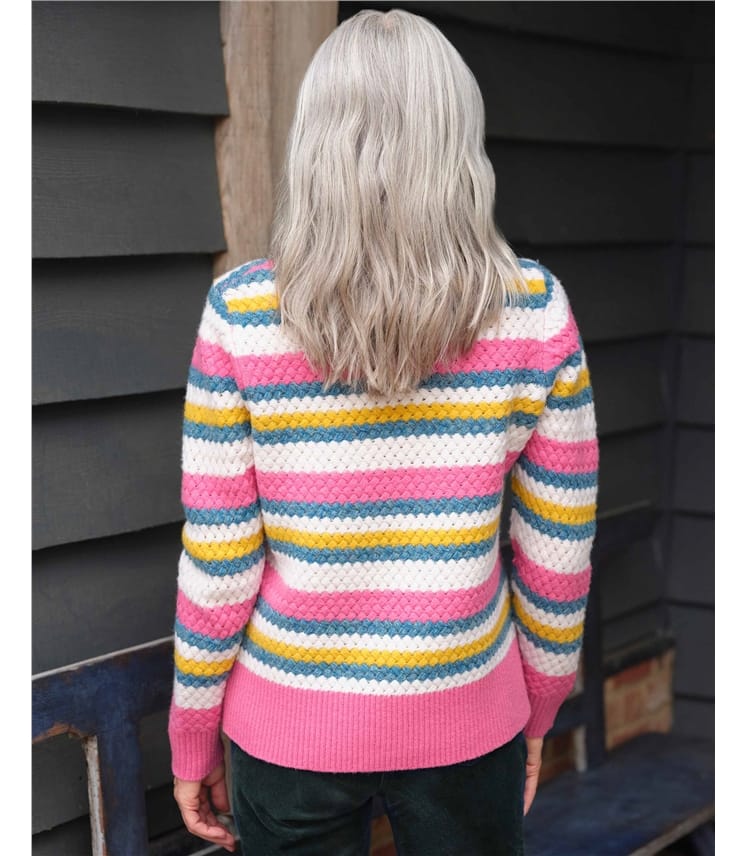 Mehrfarbiger Pullover mit strukturierten Streifen