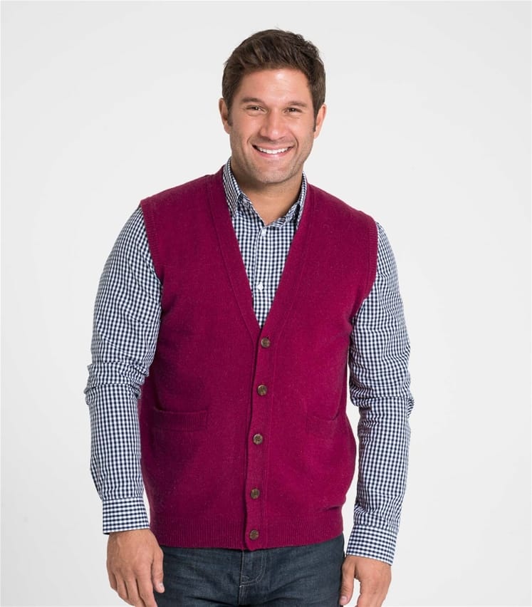 Burgundy Wine Mens Lambswool Knitted Vest WoolOvers US