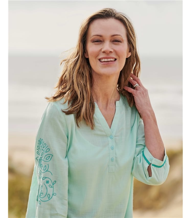 Seabreeze | Floral Embroidered Sleeve Top | WoolOvers UK