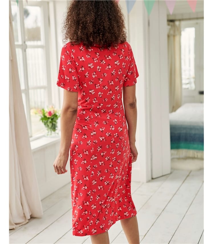 Red floral midi tea 2024 dress