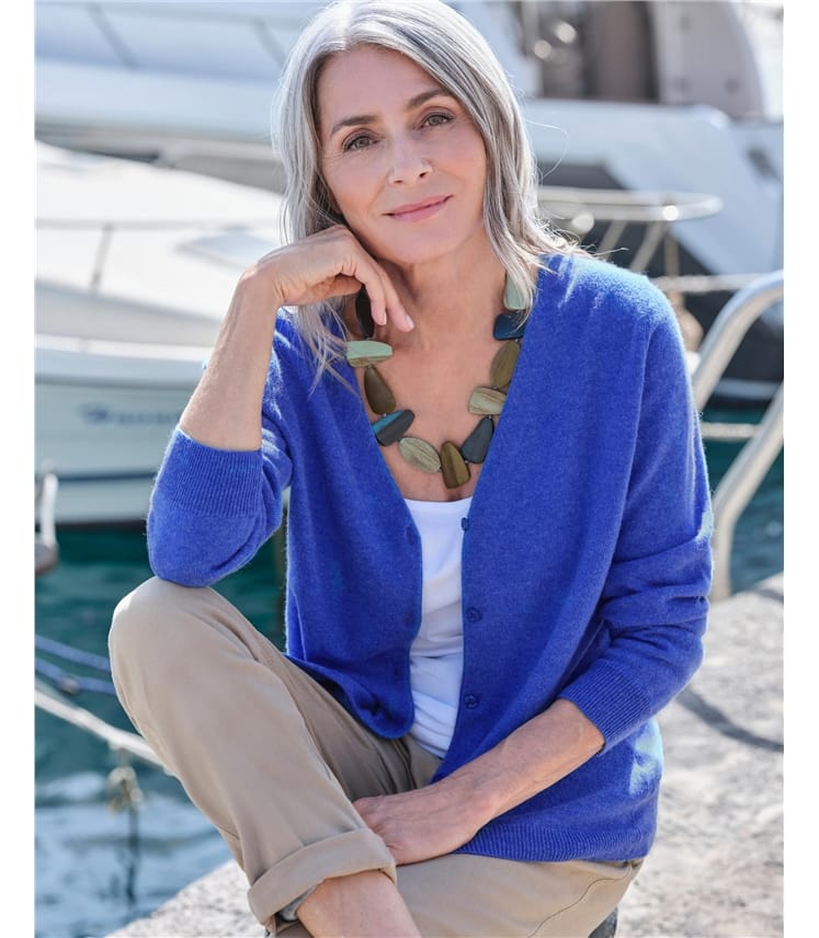 Bluebell Marl | Cashmere Merino Classic V Neck Cardigan | WoolOvers US