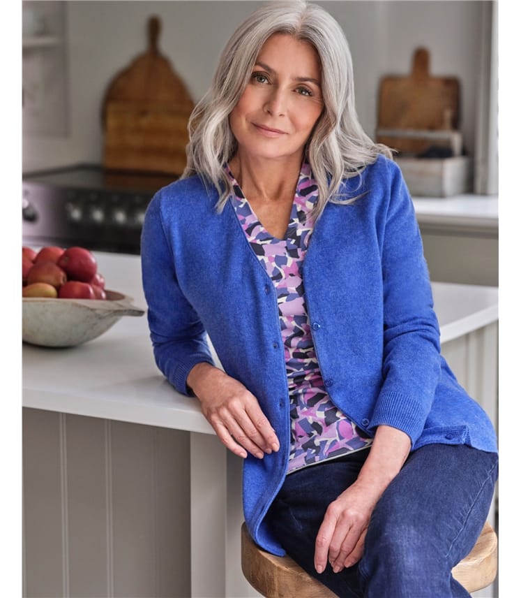 Bluebell Marl, Cashmere Merino Classic V Neck Cardigan