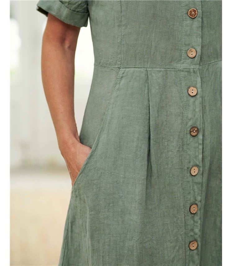 Button Through Linen Dress