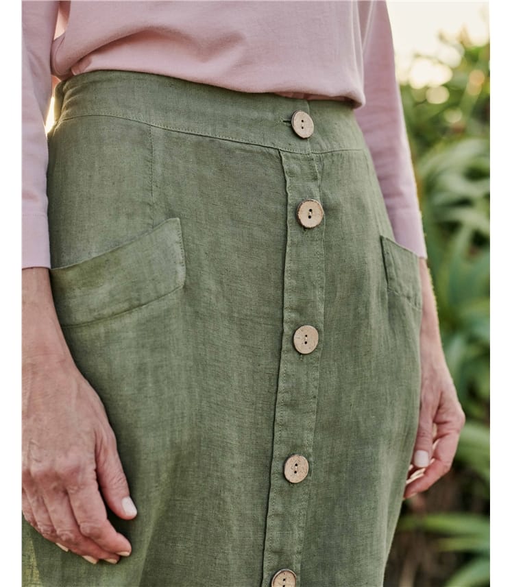 Linen Button Through Skirt