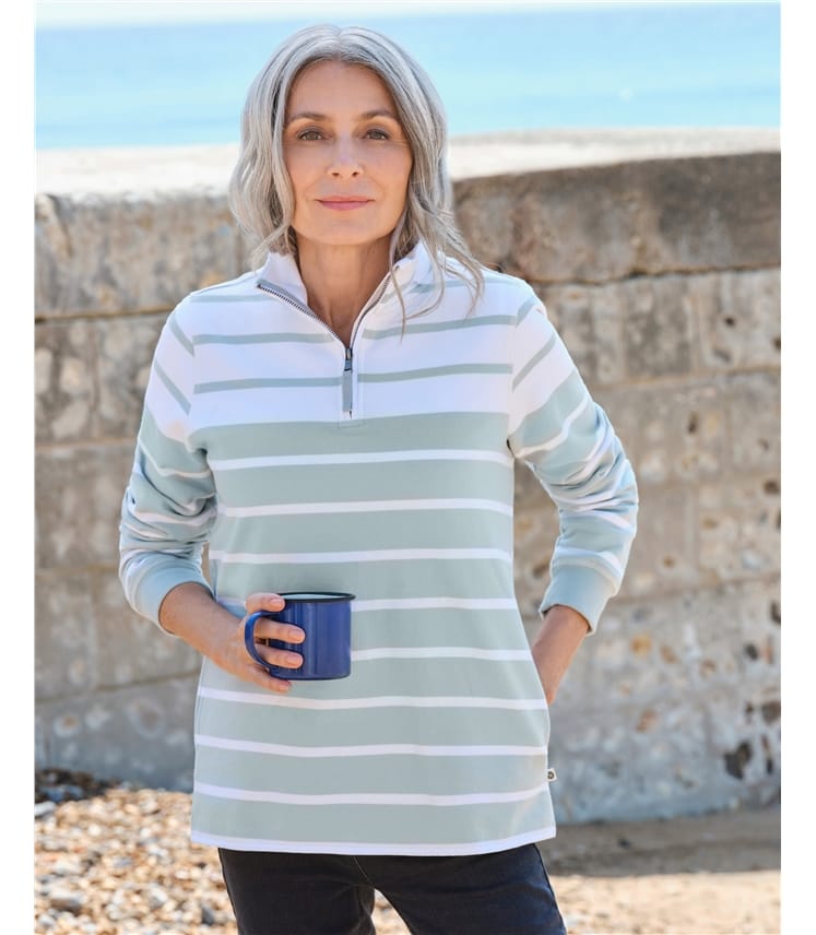 Sweatshirt aus Bio-Baumwolle mit kurzem Reißverschluss für Damen