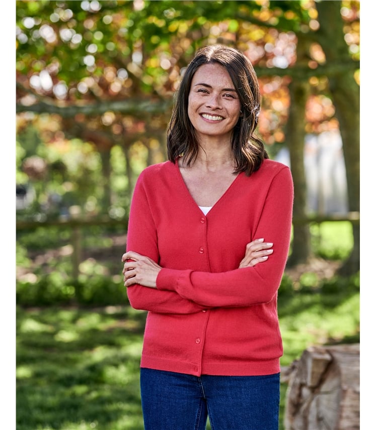 Strickjacke mit V-Ausschnitt aus Merino- und Kaschmirwolle für Damen