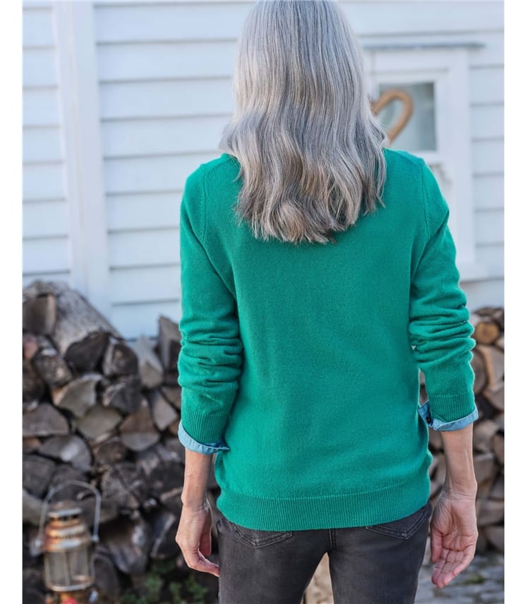 Viridian Green | Cashmere & Merino V Neck Knitted Sweater