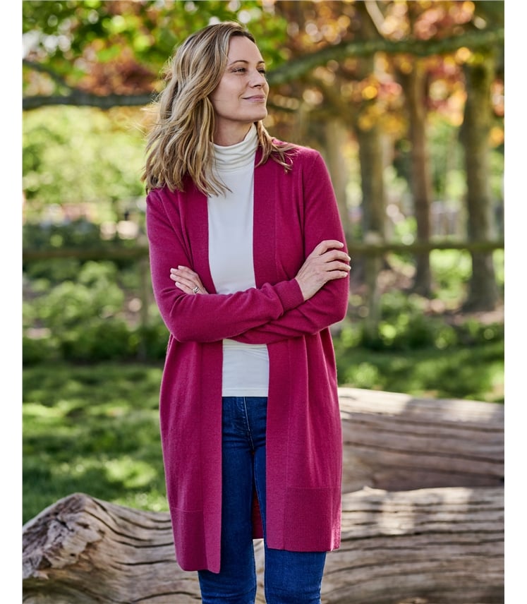 Lange, offene Strickjacke aus Merinowolle und Kaschmir für Damen