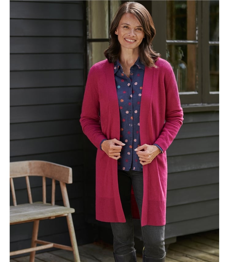 Lange, offene Strickjacke aus Merinowolle und Kaschmir für Damen