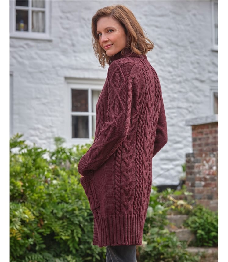 Manteau cardigan en maille irlandaise - Femme - Pure Laine