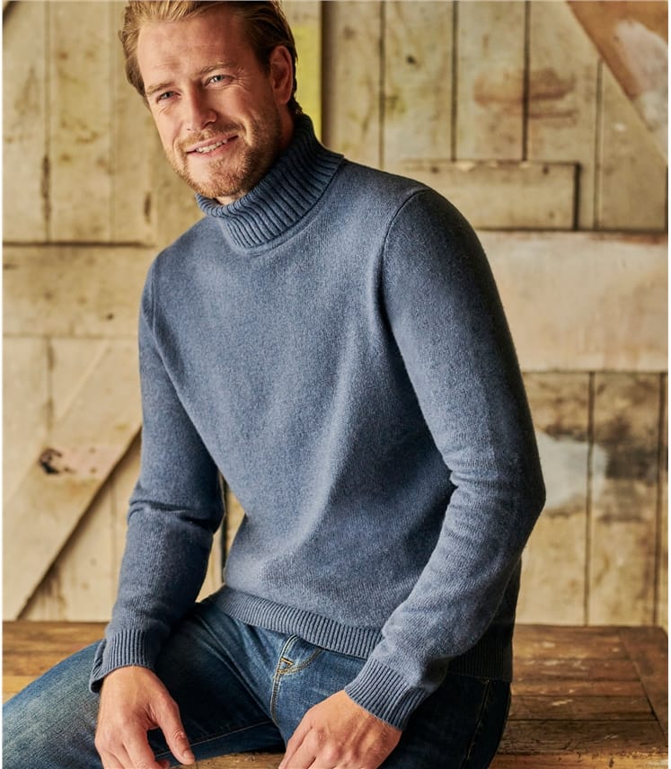 Dusk Blue | Mens Lambswool Polo neck Jumper | WoolOvers UK