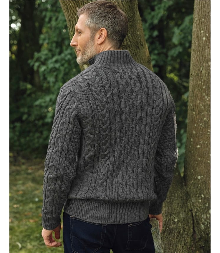 Pullover mit Aran-Zopfmuster und kurzem Reißverschluss aus reiner Wolle für Herren