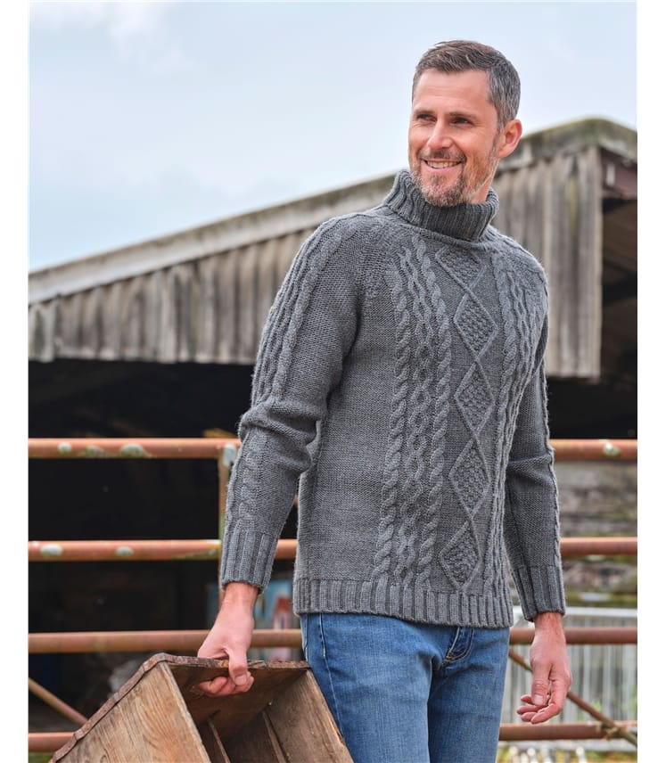 Mens aran roll neck jumper best sale