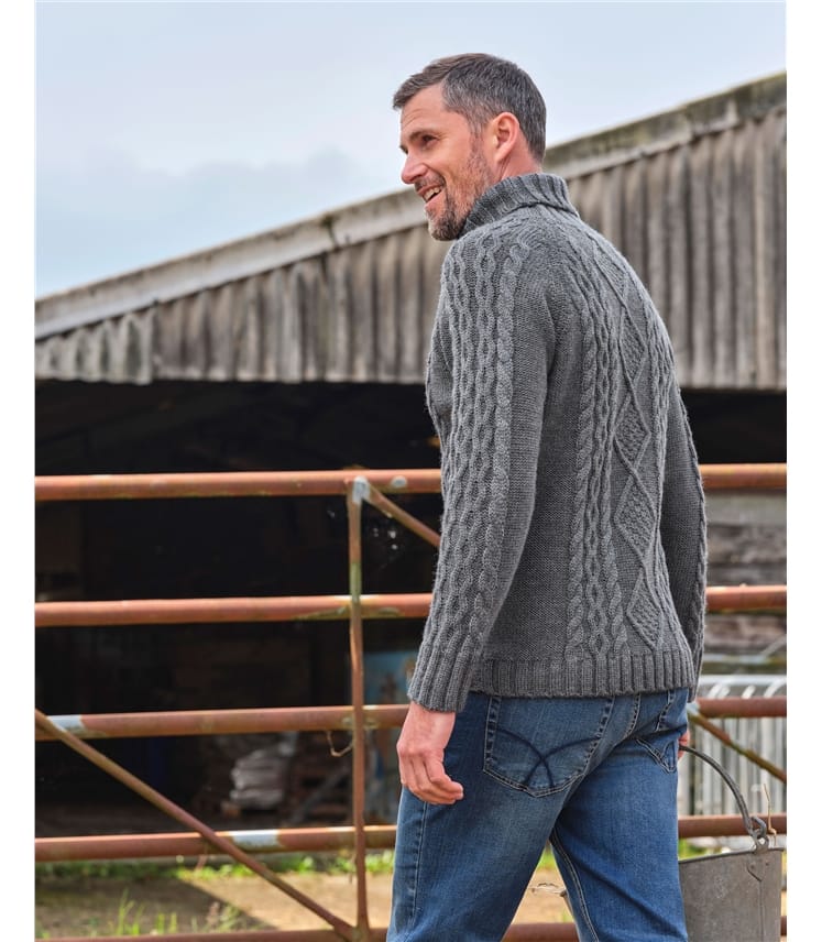 Pure Wool Knitted Aran Polo Neck Jumper