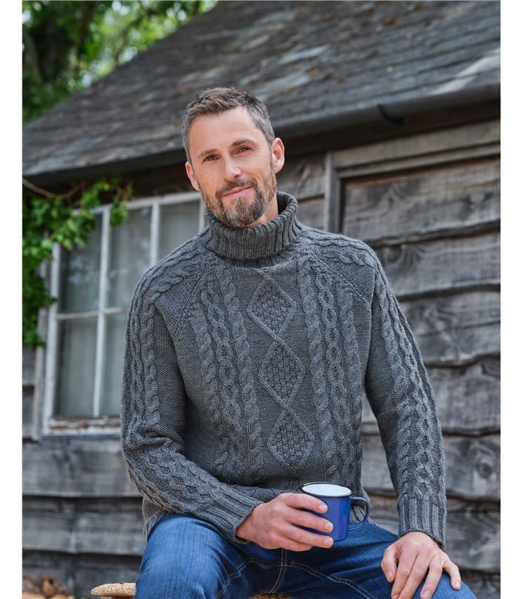 Dusky Charcoal | Pure Wool Knitted Aran Turtle Neck Sweater