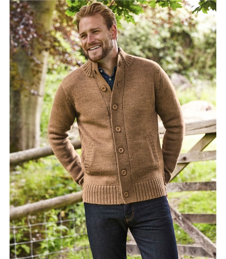 100% Pure Wool Button Everyday Cardigan Brown | WoolOvers