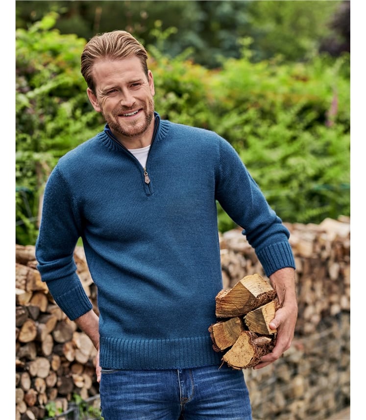Country-Pullover aus reiner Wolle mit kurzem Reißverschluss für Herren
