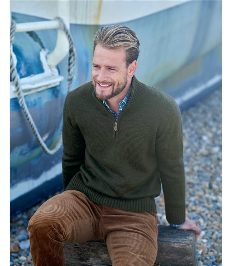 100% Pure Wool Country Zip Neck Sweater