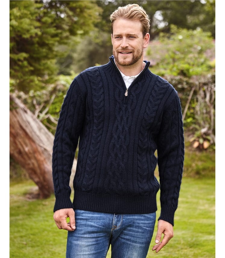 PHELEAD Mens 100% Merino Wool Winter Jumper Long Sleeve Round Neck Warm Knit Sweater