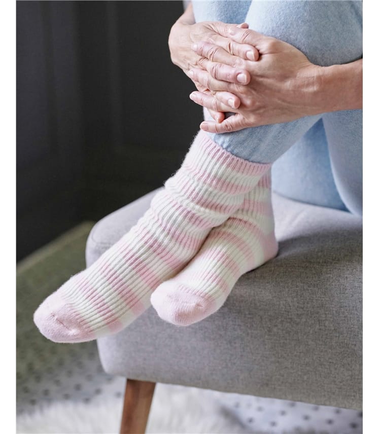 Cashmere and Merino Stripe Bed Socks
