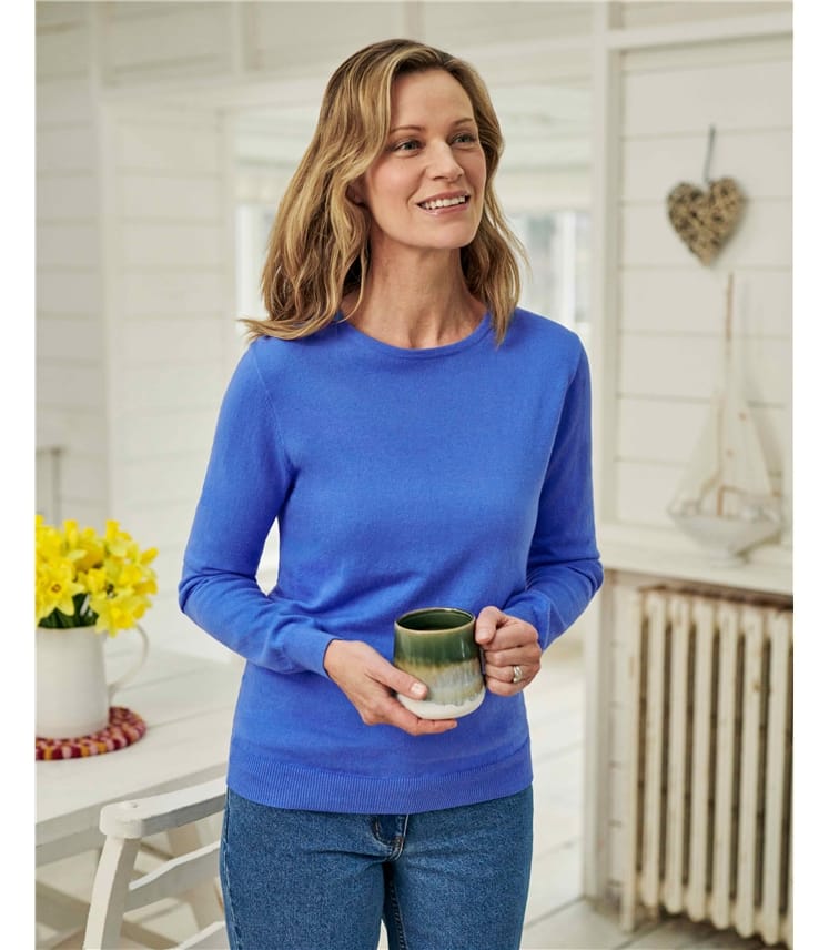 Brilliant Blue | Cashmere & Cotton Crew Neck Jumper | WoolOvers UK