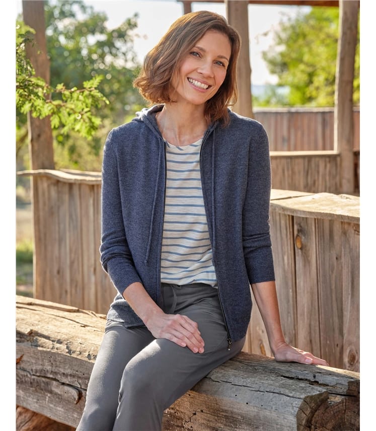 Kapuzenstrickjacke aus Kaschmir und Merinowolle für Damen