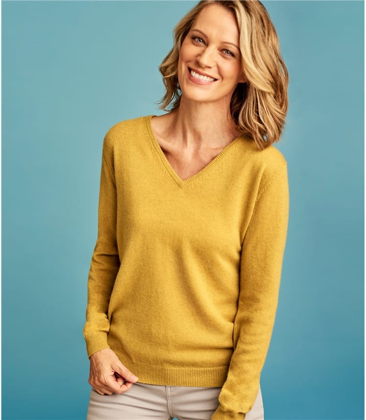 Pumpkin Spice | Cashmere & Merino V Neck Knitted Sweater | WoolOvers US
