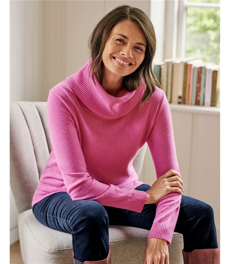 Cashmere And Merino Long Sleeve Cowl Neck Jumper