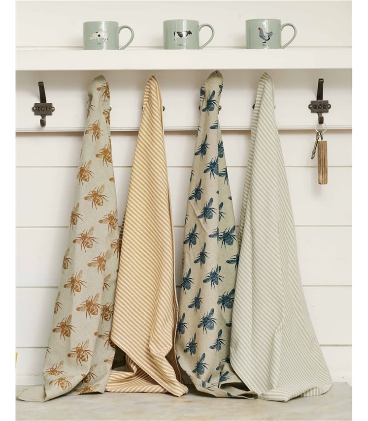 Prussian Blue Recycled Cotton Tea Towel 2 Pack WoolOvers UK