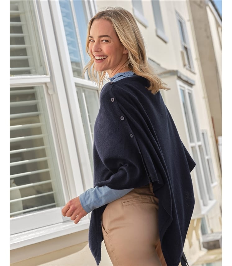 Cashmere Merino Blend Button Poncho