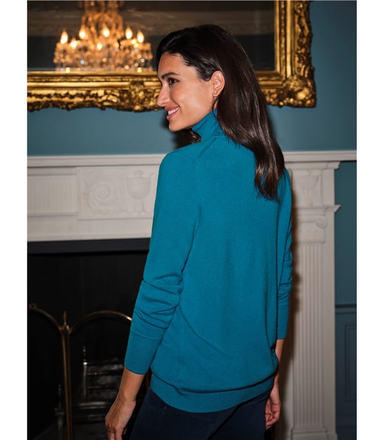 Peacock Blue | Cashmere Boyfriend Turtle Neck Sweater | WoolOvers US