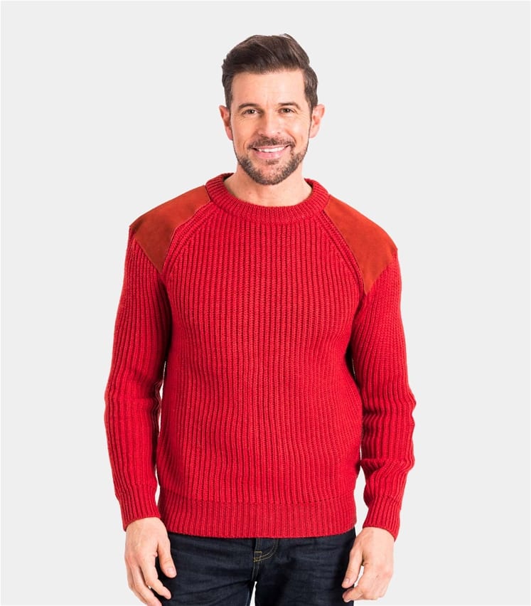 Red Pure Wool Mens Pure Wool Countryman Jumper