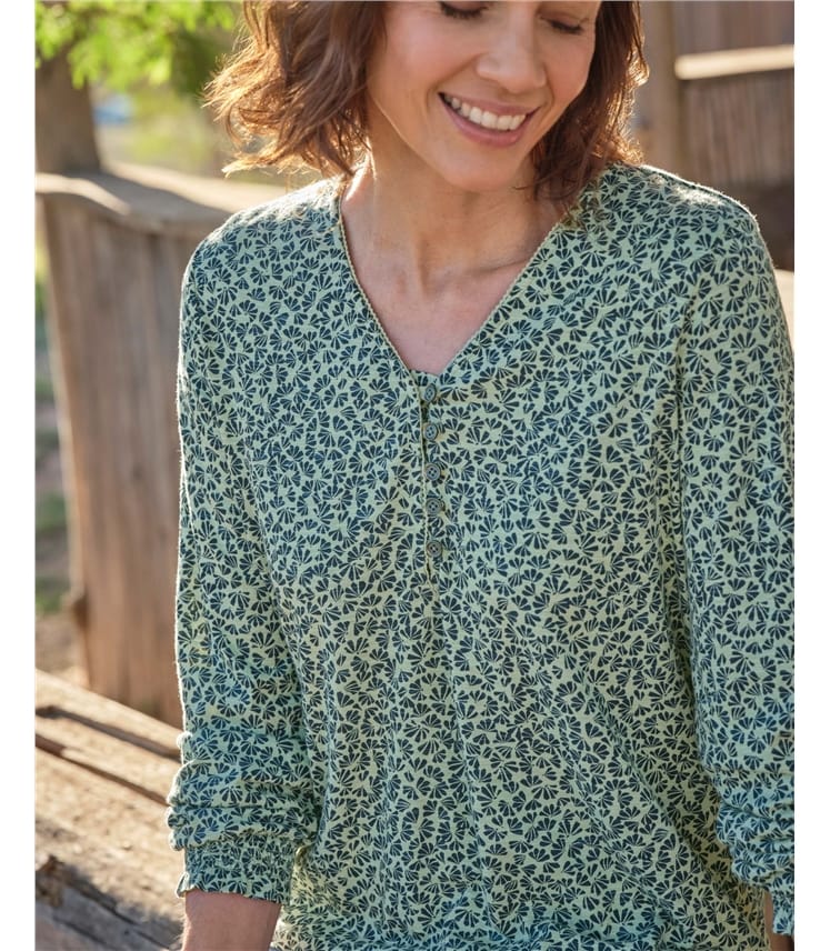 Button Through Print Jersey Top