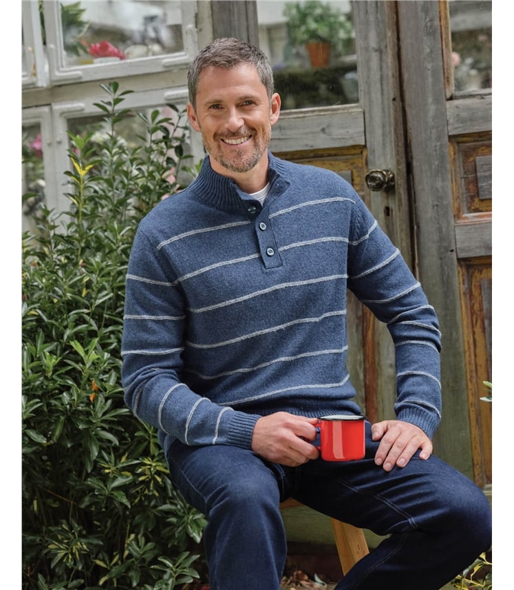 Mono Stripe Button Neck Jumper