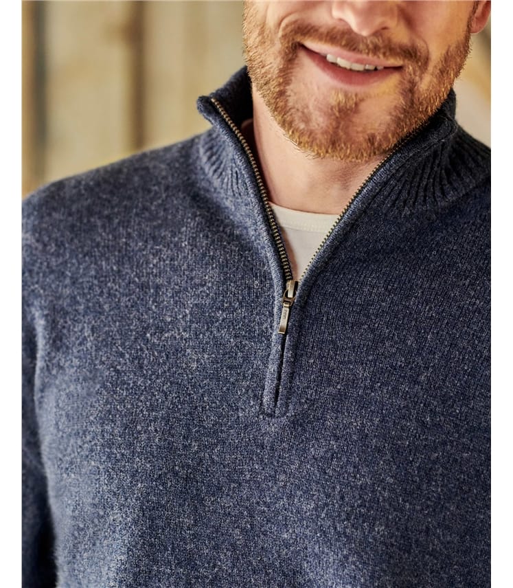 Pull à encolure zippée - Homme -Laine d’agneau certifiée 100% RWS
