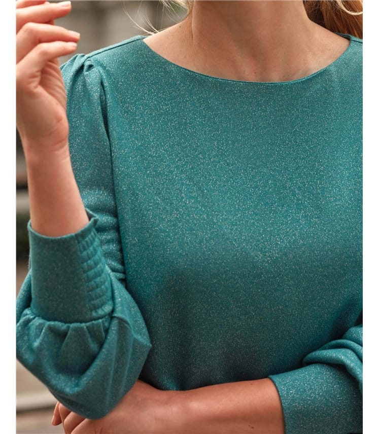Sparkle Jersey Balloon Sleeve Top
