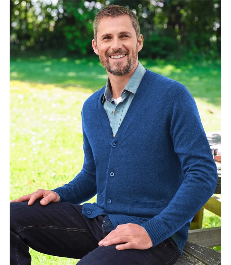 Strickjacke mit V-Ausschnitt aus Merinowolle und Kaschmir für Herren