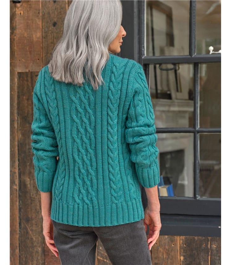 Aran-Pullover aus reiner Wolle mit Rundhalsausschnitt für Damen