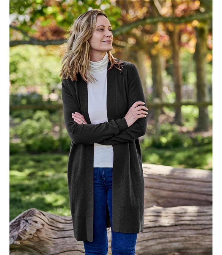 Cashmere and Merino Open Long Cardigan