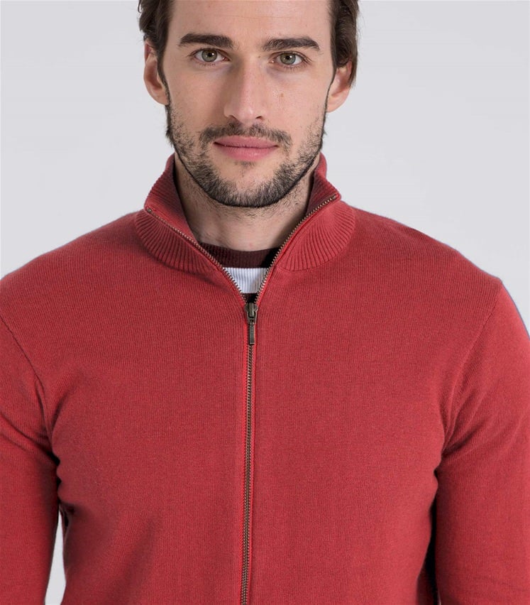Russet Red Mens Cashmere & Cotton Zip Through Cardigan WoolOvers AU