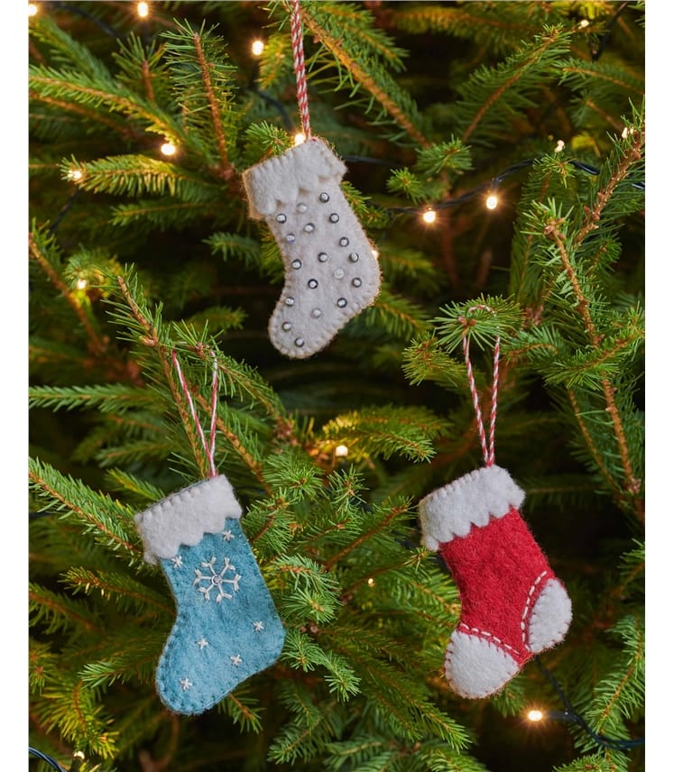 Trio of Felt Mini Stockings Christmas Decoration